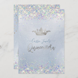 Convites Quinceanera Iridescent Confetti+Princess Crown