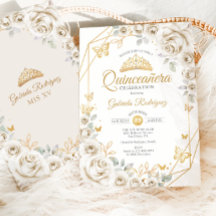 Quinceanera Ivory Dourada Cream Floral