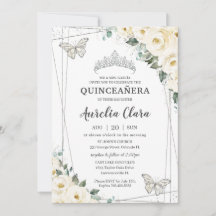 Quinceañera Ivory White Borboletas Florais Coroa I