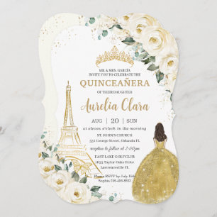 Convites Quinceañera Ivory White Floral Paris Dourada Princ
