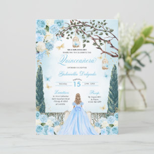 Convites Quinceanera, Jardim Encantado, Princesa Azul Claro