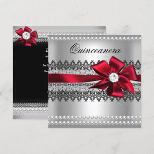 Convites Quinceanera Laço Vermelho Pérola Preta Renda Diama