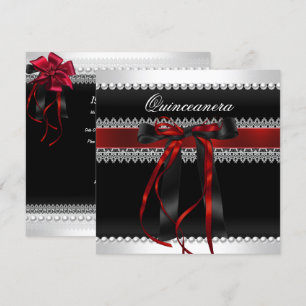 Convites Quinceanera Laço Vermelho Pérola Preta Renda Diama