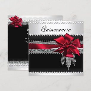 Convites Quinceanera Laço Vermelho Pérola Preta Renda Diama