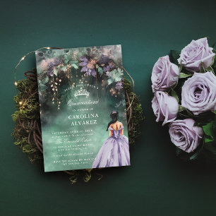 Convites Quinceanera, Lavanda Dourada Faux Encantada