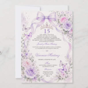 Convites Quinceañera Lavanda floral 15 Anos Tiara de Prince