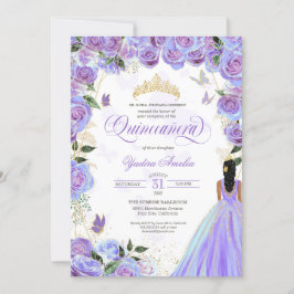 Convites Quinceanera Lavanda Púrpura Borboleta Elegante