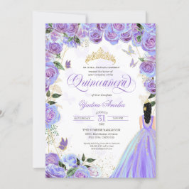 Convites Quinceanera Lavanda Púrpura Borboleta Elegante Inv