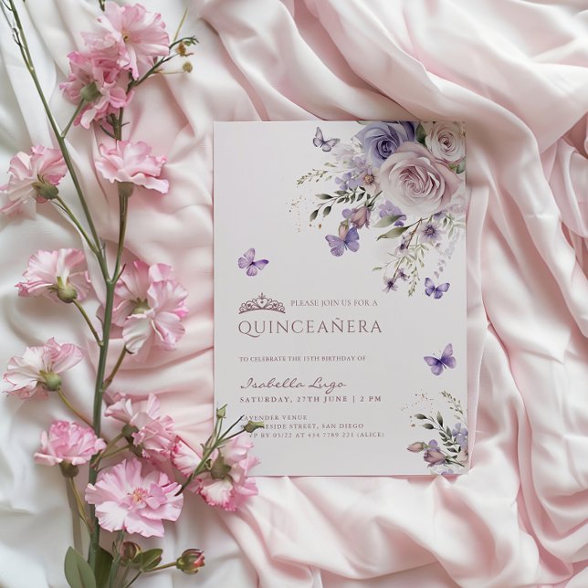 Convites Quinceañera Lavanda Roxo Borboleta (Criador carregado)