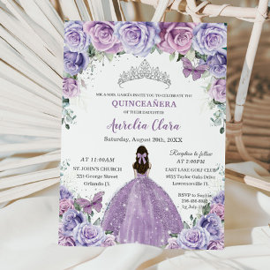 Convites Quinceañera Lilac Flores Roxas Borboletas Coroa