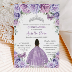 Convites Quinceañera Lilac Flores Roxas Brown Princess