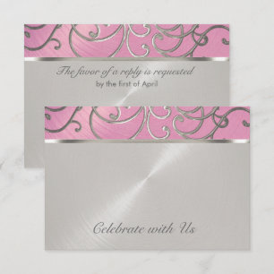 Convites Quinceanera Lilac Pink e Silver Filigree Swirings