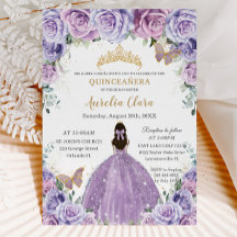 Quinceañera Lilac Purple Borboletas Douradas Flora