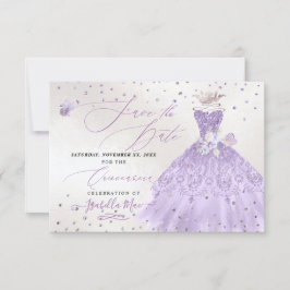Convites Quinceanera Lilac Purple Glitter Data de Salvação