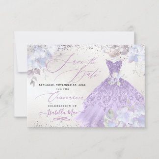 Convites Quinceanera Lilac Purple Glitter Data de Salvação