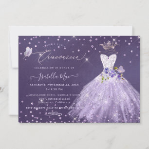 Convites Quinceanera Lilac Purple Silver Glitter Invit
