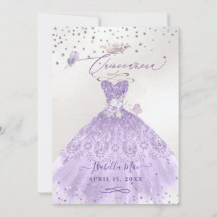 Convites Quinceanera Lilac Púrpura Prata Palha
