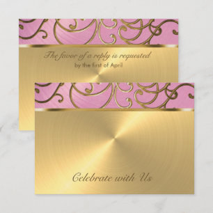 Convites Quinceanera Lilac Rosa e Dourados Suportes de Fili