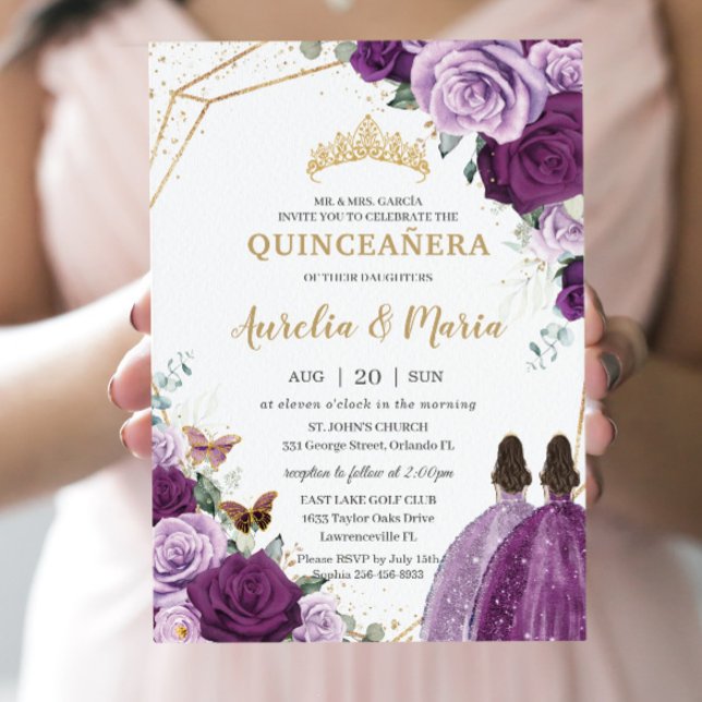 Convites Quinceañera Lilac Roxo Escuro Gêmeas Plásicas (Criador carregado)