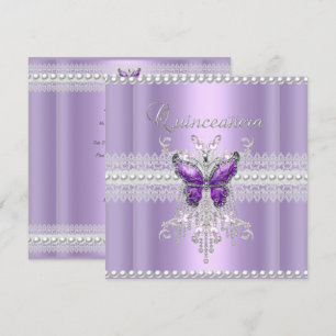 Convites Quinceanera Lilás Rosa Pérola Laço Borboleta