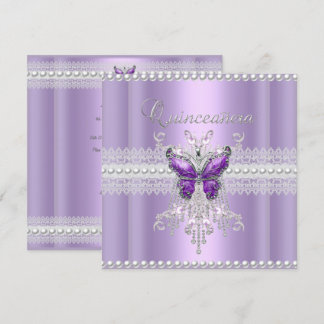 Convites Quinceanera Lilás Rosa Pérola Laço Borboleta