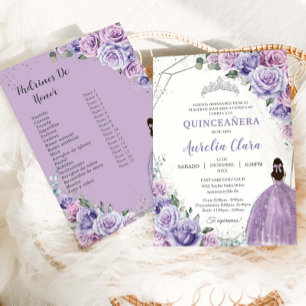 Convites Quinceañera Lilás Roxo Floral 15 Anos Padrinhos 