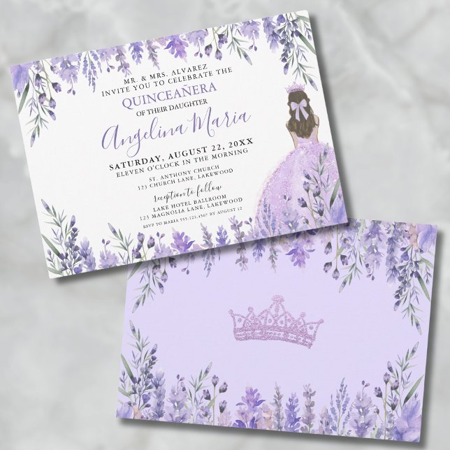Convites Quinceañera Lilás Roxo Floral Princesa (Quinceañera Purple Lilac Floral Princess Invitation )