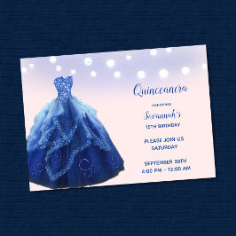 Convites Quinceanera Luzes de Corda Azul Naval Bege