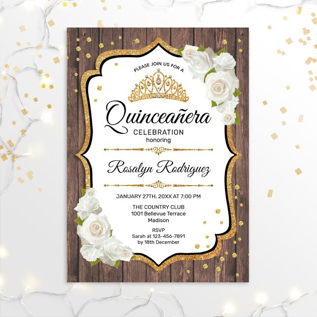 Convites Quinceanera - Madeira russa Dourada (Criador carregado)
