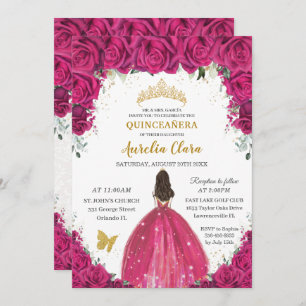 Convites Quinceañera Magenta Magenta Princesa Floral Rosa Q