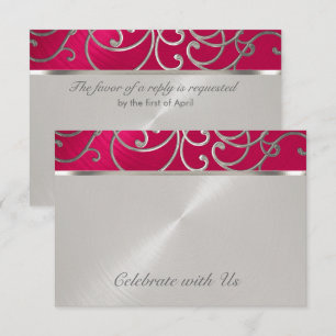 Convites Quinceanera Magenta Pink Silver Swirings