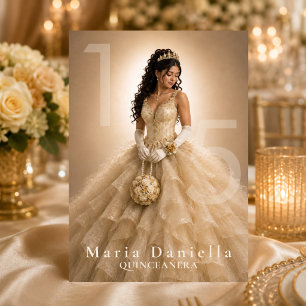 Convites Quinceañera Marfim Champagne Dourado
