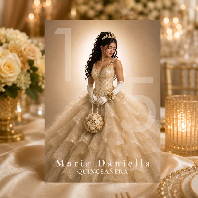 Convites Quinceañera Marfim Champagne Dourado (Criador carregado)