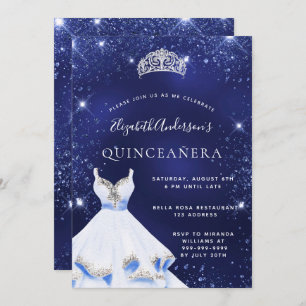 Convites Quinceanera marinho azul-brilhante tiara
