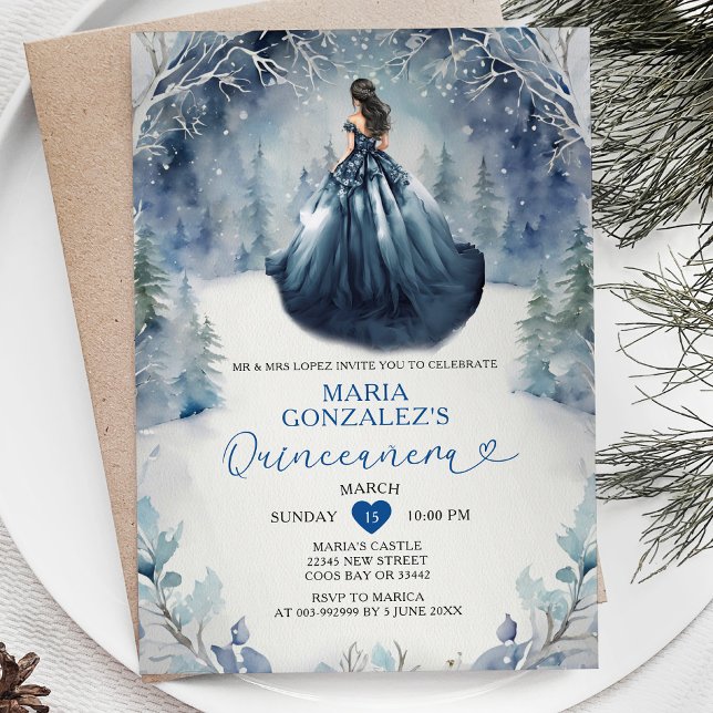 Convites Quinceañera Marinho Azul de Neve Inverno (Criador carregado)