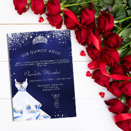 Convites Quinceanera marinho azul de prata tiara
