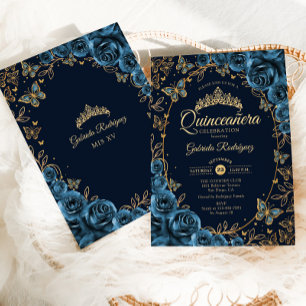 Convites Quinceanera marinho Azul Dourado