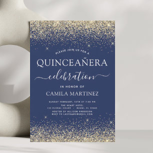 Convites Quinceanera Marinho Azul Dourado Brin Sparkle