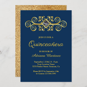 Convites Quinceanera marinho Azul Dourado Flourado