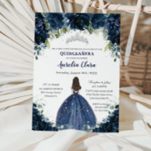 Quinceañera Marinho Azul Prata Floral Princesa Cor