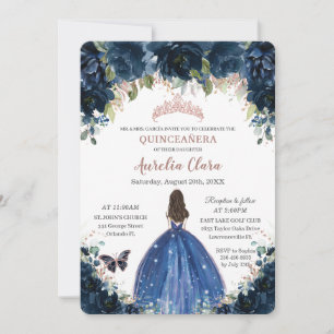 Convites Quinceañera Marinho Azul Princesa Floral Rosa Dour