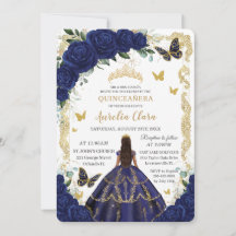 Quinceañera Marinho Blue Floral Dourada Princesa