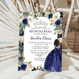 Convites Quinceañera Marinho Blue Floral Princesa Aniversár