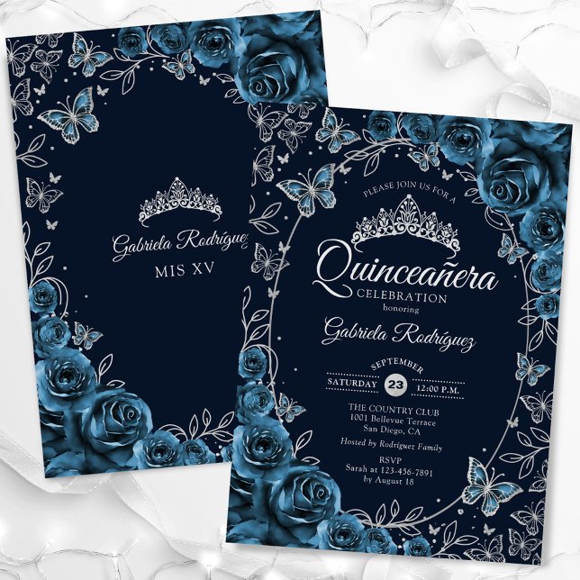 Convites Quinceanera marinho Blue Silver (Criador carregado)
