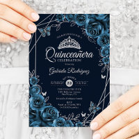 Quinceanera Marinho Blue Silver Floral