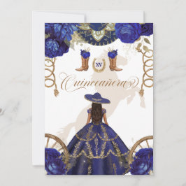 Convites Quinceanera marinho Real Azul Ocidental Charro 2 L