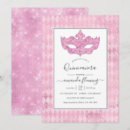 Convites Quinceañera Máscara de Carnaval Rosa Vintage