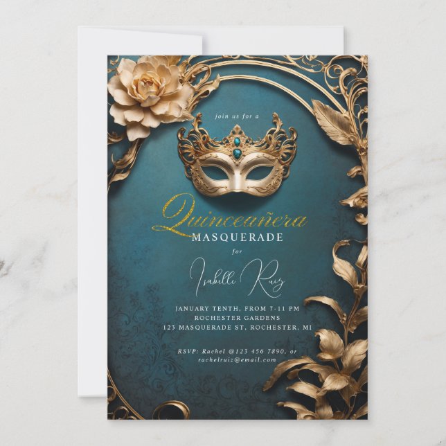Convites Quinceañera mascarada (Frente)