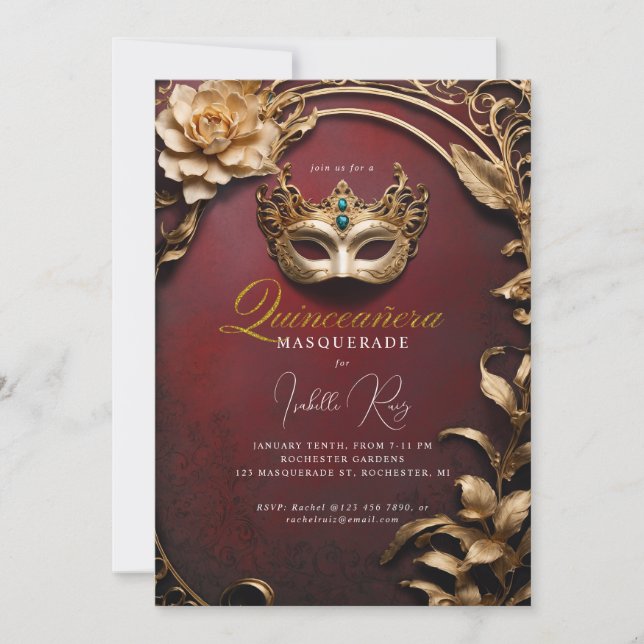 Convites Quinceañera mascarada (Frente)