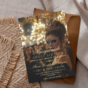 Convites Quinceanera mascarada Gold